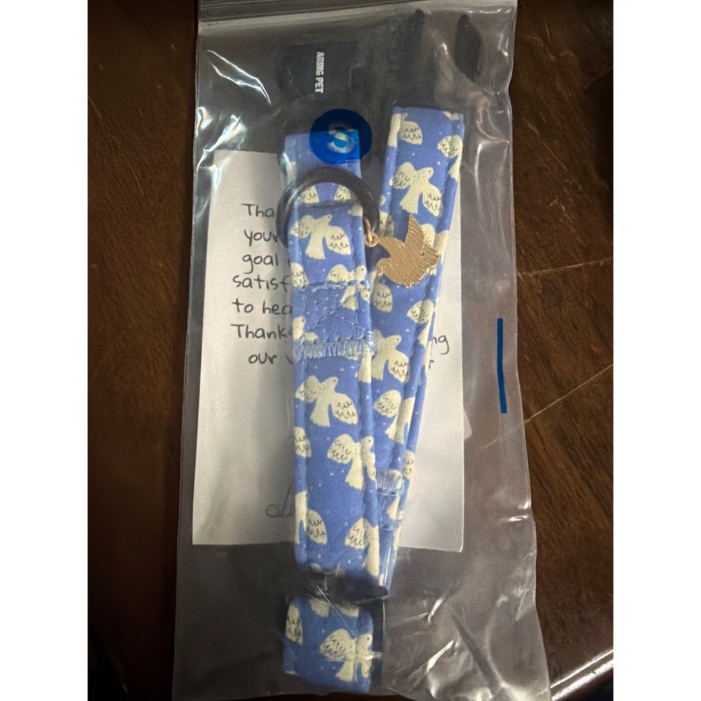 Aring Pet White Pigeon Bird Print Blue Dog Collar Small Gold Bird Charm NEW